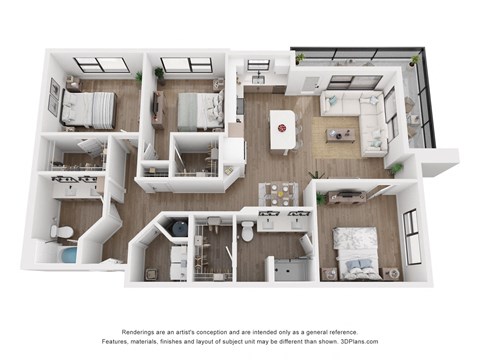 a 3d floor plan of a house with a bedroom